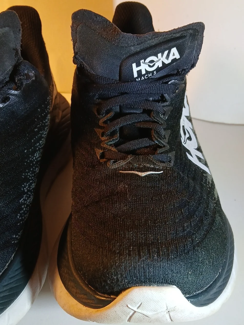 Hoka Women's Mach5 Castlerock Black Mesh Wide Width Light Weight Running Shoe 6D